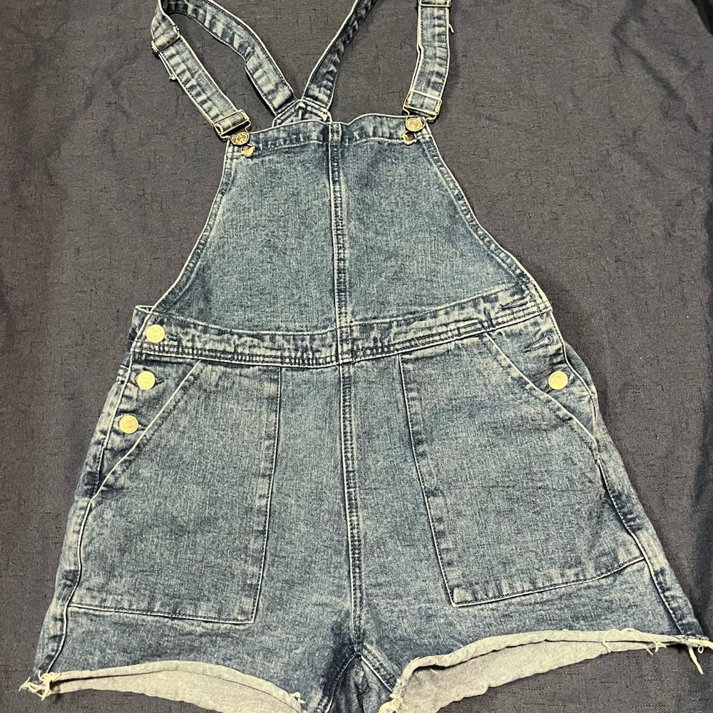 Denim Overall Shorts with Adjustable Straps